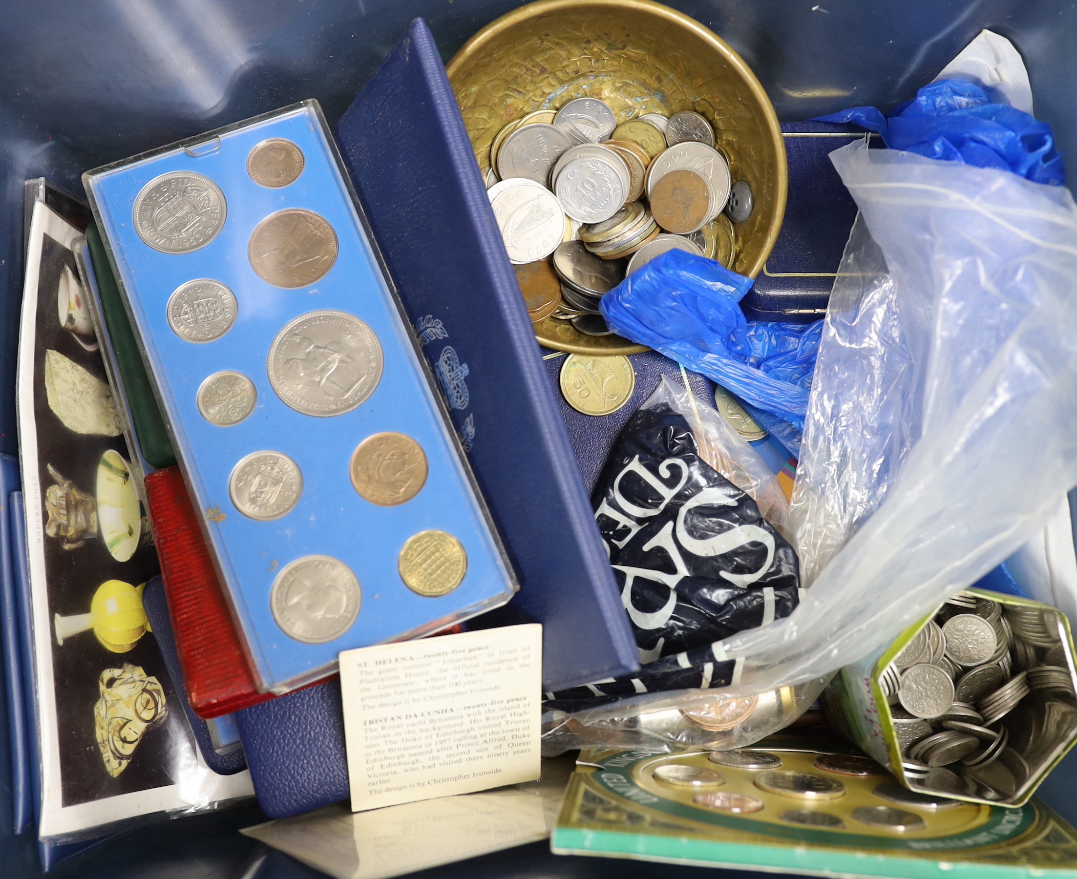 George V to QEII coins and medals, including two BUNC coronation year sets, 1953, a Masonic medal, Edward VII bronze coronation medal, Royal Mint HM royal palace and fortress of the Tower of London medal, 1977 silver jub